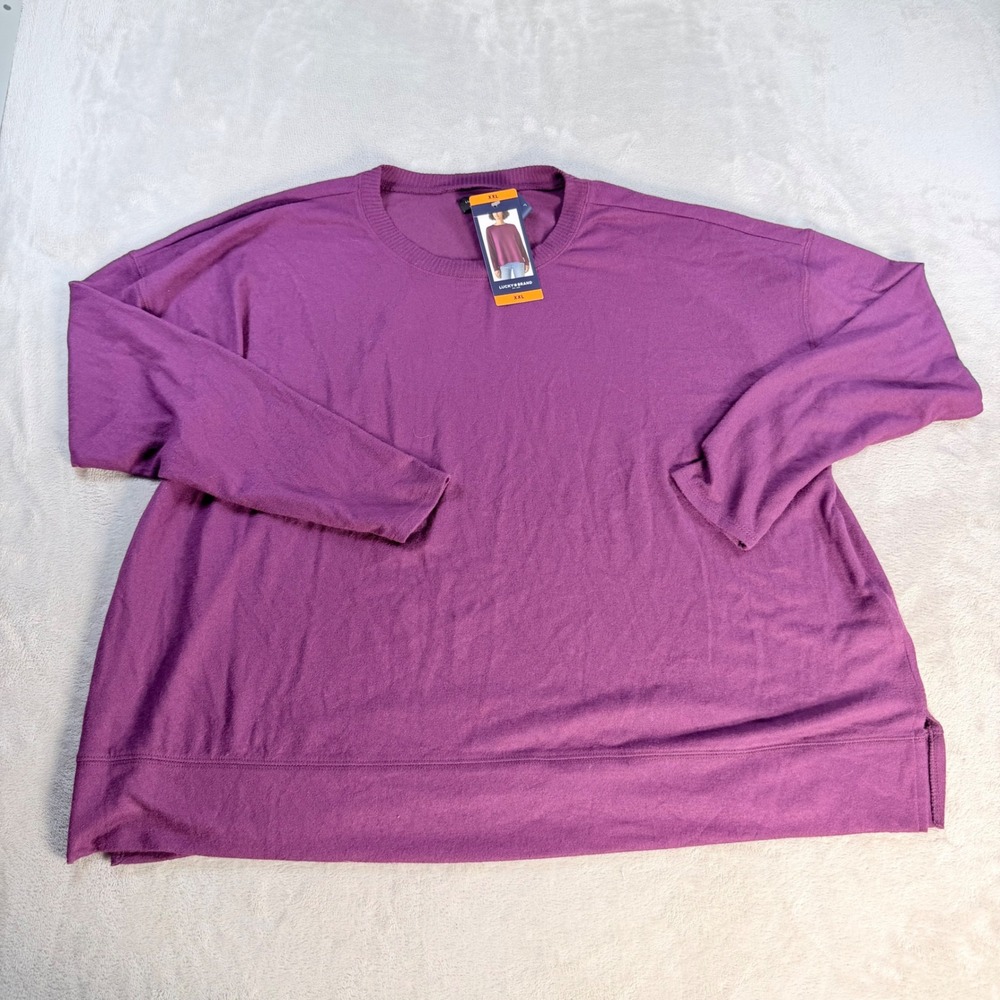Lucky Brand Crewneck Top Women XXL Purple Viscose Blend Long Sleeve Sweater NEW